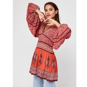 Free People Luna Scarf Print Tunic Boho Blouse - Small